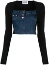 Moschino Jeans Panelled Denim Knitted Crop Top In Black