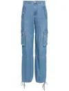 Moschino Wide Leg Cargo Trousers With Drawstring Hem In Blue