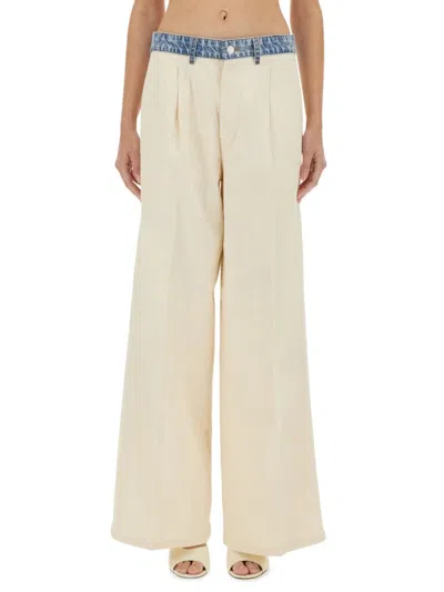 Moschino Wide Fit Cotton Blend Trousers In Neutral