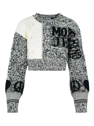 MOSCHINO PATCH WHITE COTTON BLEND SWEATER
