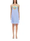 Moschino Jeans Patchwork Cotton Dress In Baby Blue