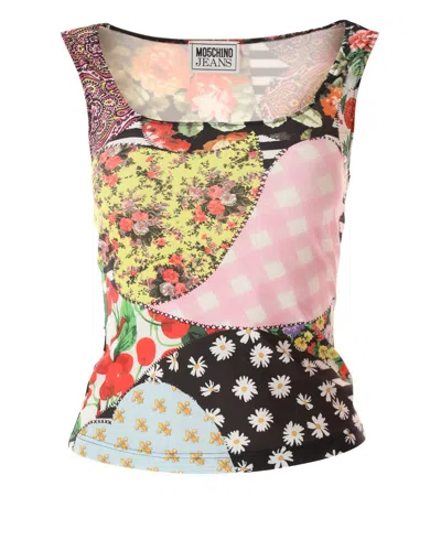 Moschino Jeans Patchwork Designed Top In Multi