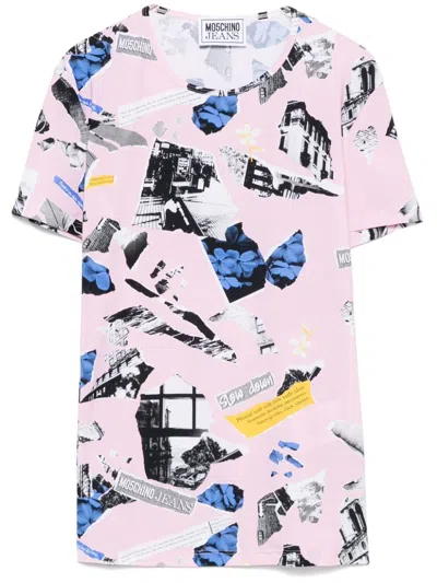 Moschino Jeans Patchwork-print T-shirt In Pink