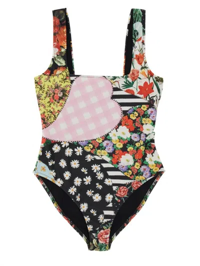 Moschino Jeans Patchwork Printed Swimsuit In Multi