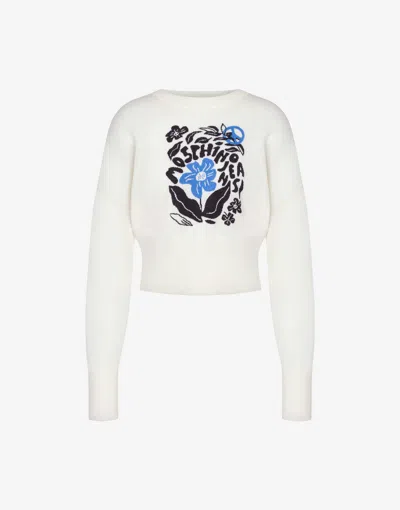 Moschino Jeans Floral-intarsia Wool Jumper In White