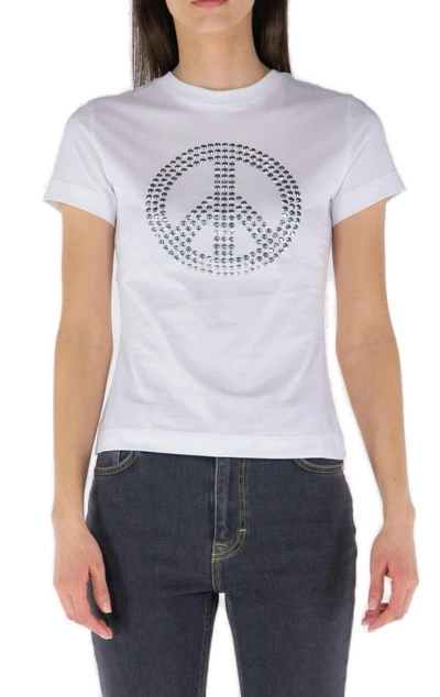 Moschino Jeans Peace Sign-motif Crewneck T-shirt  In White