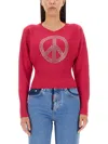 Moschino Peace Symbol Embellished Knitwear With Long Sleeves In Pink