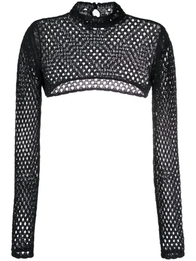 Moschino Jeans Perforated Crop Top In Black