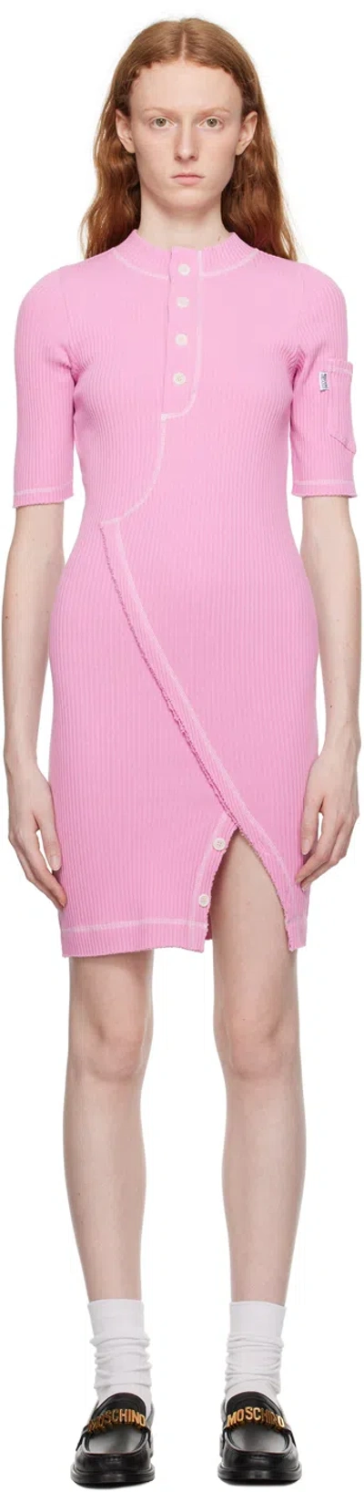 Moschino Jeans Pink Button Minidress In J1221 Fantasy Pink