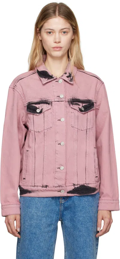 Moschino Jeans Pink Faded Denim Jacket In 1181 Fantasia Rosa