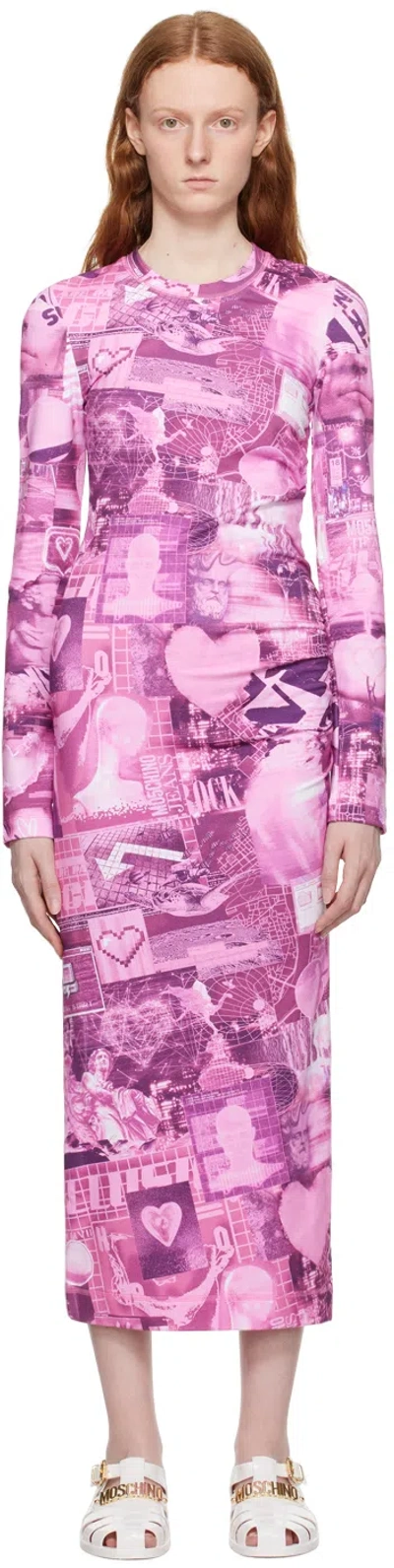 Moschino Jeans Pink Graphic Maxi Dress In A1221 Fantasy Pink