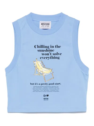 Moschino Jeans Printed Crop Top In Blue