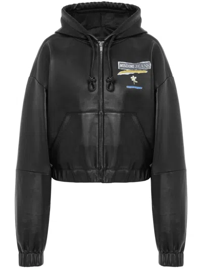 Moschino Jeans Printed Leather Jacket In Black