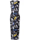 Moschino Long Lycra Dress Punk Print In Black