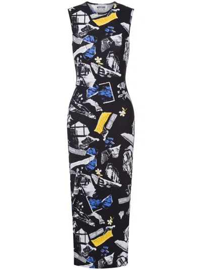 Moschino Jeans Printed Midi Dress In Black