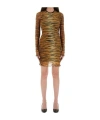 Moschino Tiger Print Sheer Overlay Fitted Dress In Multi