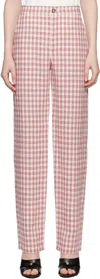 Moschino Jeans Red Viscose-linen Check Trousers In 1073 Multi Rust