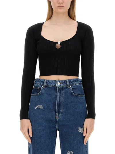 Moschino Jeans Ribbed Crop Top In Black