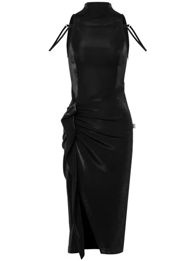 Moschino Jeans Ruched Halterneck Midi Dress In Black