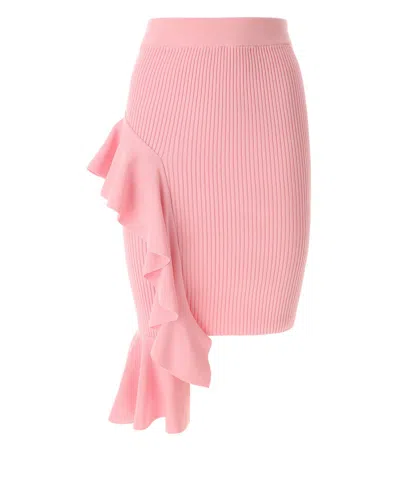 Moschino Jeans Ruffled Detail Knitted Midi Skirt In Pink
