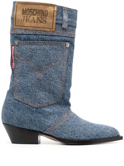 Moschino Jeans Woman Boot Blue Size 6 Textile Fibers