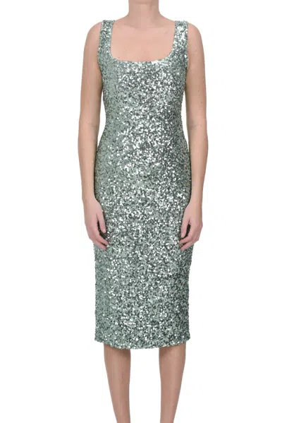 Moschino Sequined Tulle Dress In Green