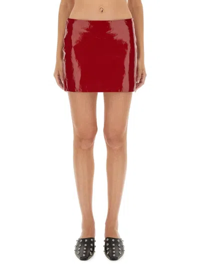 Moschino Jeans Shiny Leather Skirt In Red