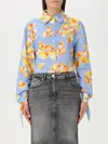 Moschino Jeans Cropped Shirt "beach Umbrellas" In Gnawed Blue