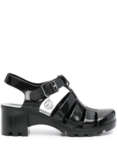 Moschino Jeans Black Jelly Heeled Sandals In 0555 Nero