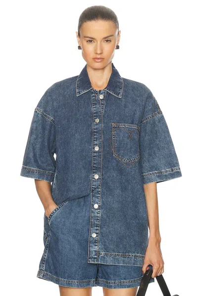 Moschino Jeans Short Sleeve Shirt In Multi Blue