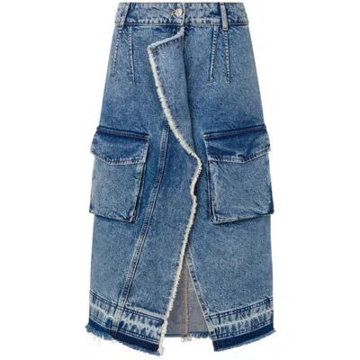 Moschino Asymmetric Cargo Denim Skirt In Blue Denim