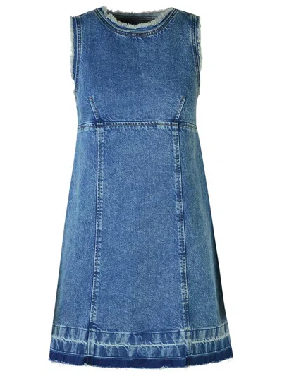 Moschino Polyester Blend Dress Frayed Hem In Blue