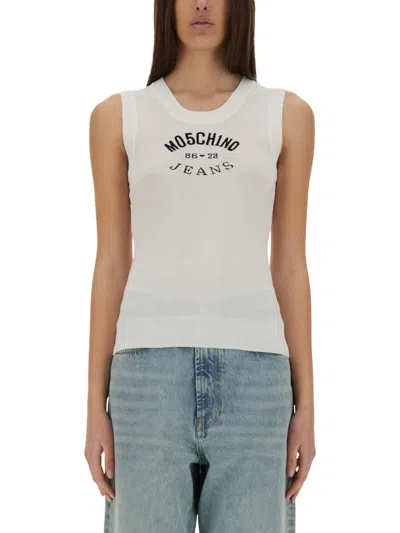 Moschino Jeans Slim Fit Knit Top With Inlay Logo In Animal Print