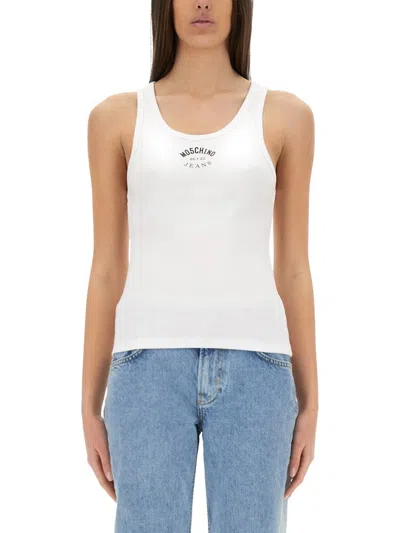 Moschino Jeans Slim Fit Logo Top Size S In White