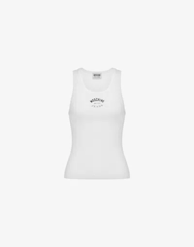 Moschino Jeans Stretch Cotton Tank Top With Logo In White