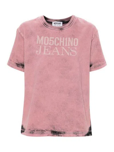 Moschino Jeans Logo-print Twill T-shirt In Pink