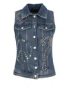 Moschino Studded Denim Gilet In Blue