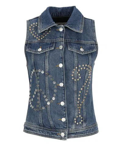 Moschino Jeans Studded Denim Gilet In Blue