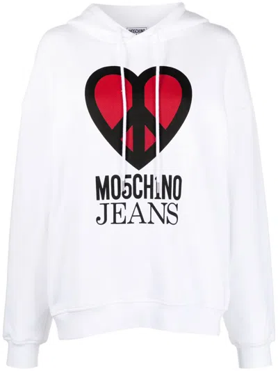Moschino Jeans Graphic-print Jersey Hoodie In 4001 Fantasia Bianco