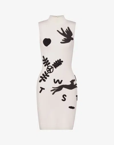 Moschino Jeans Embroidered Knitted Minidress In White