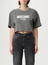 Moschino Jeans Cropped T-shirt With Logo In Gray