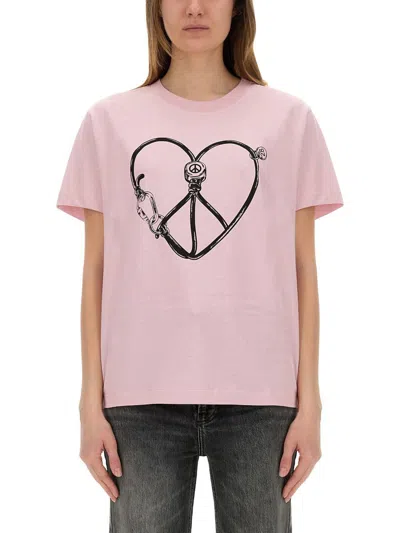 Moschino Jeans T-shirt With Print In Pink