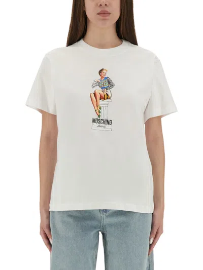 Moschino Jeans T Shirt With Print In White