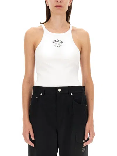 Moschino Jeans Tank Top With Logo In White