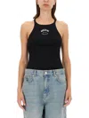 Moschino Jeans Cotton Blend Logo Tank Top In Black