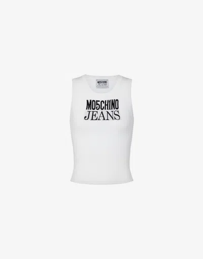 Moschino Jeans Logo-jacquard Ribbed Tank Top In White