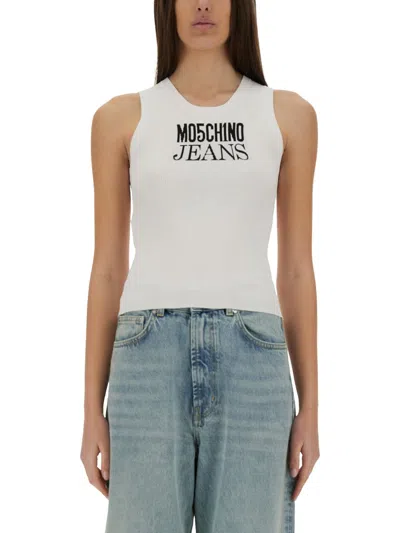 Moschino Jeans Tops With Logo In White