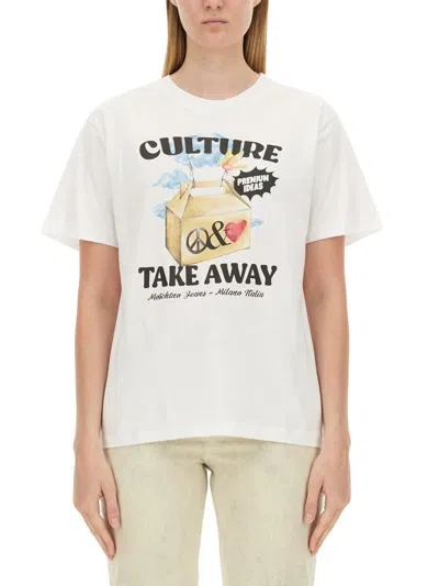 Moschino Jeans Graphic-print Cotton T-shirt In White