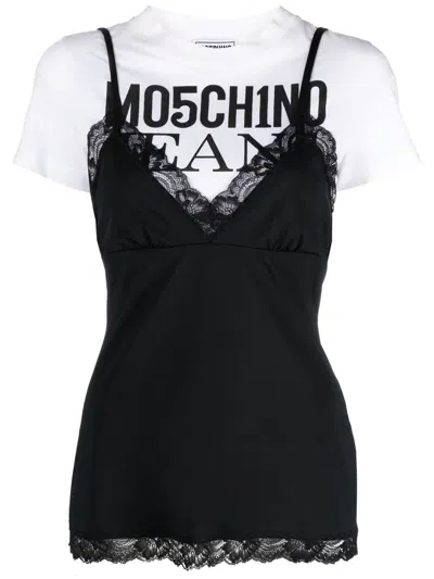 Moschino Jeans Logo-print Layered T-shirt In 1555 Fantasia Nero