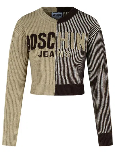 Moschino Jeans Two-tone Cashmere Blend Sweater In Brown